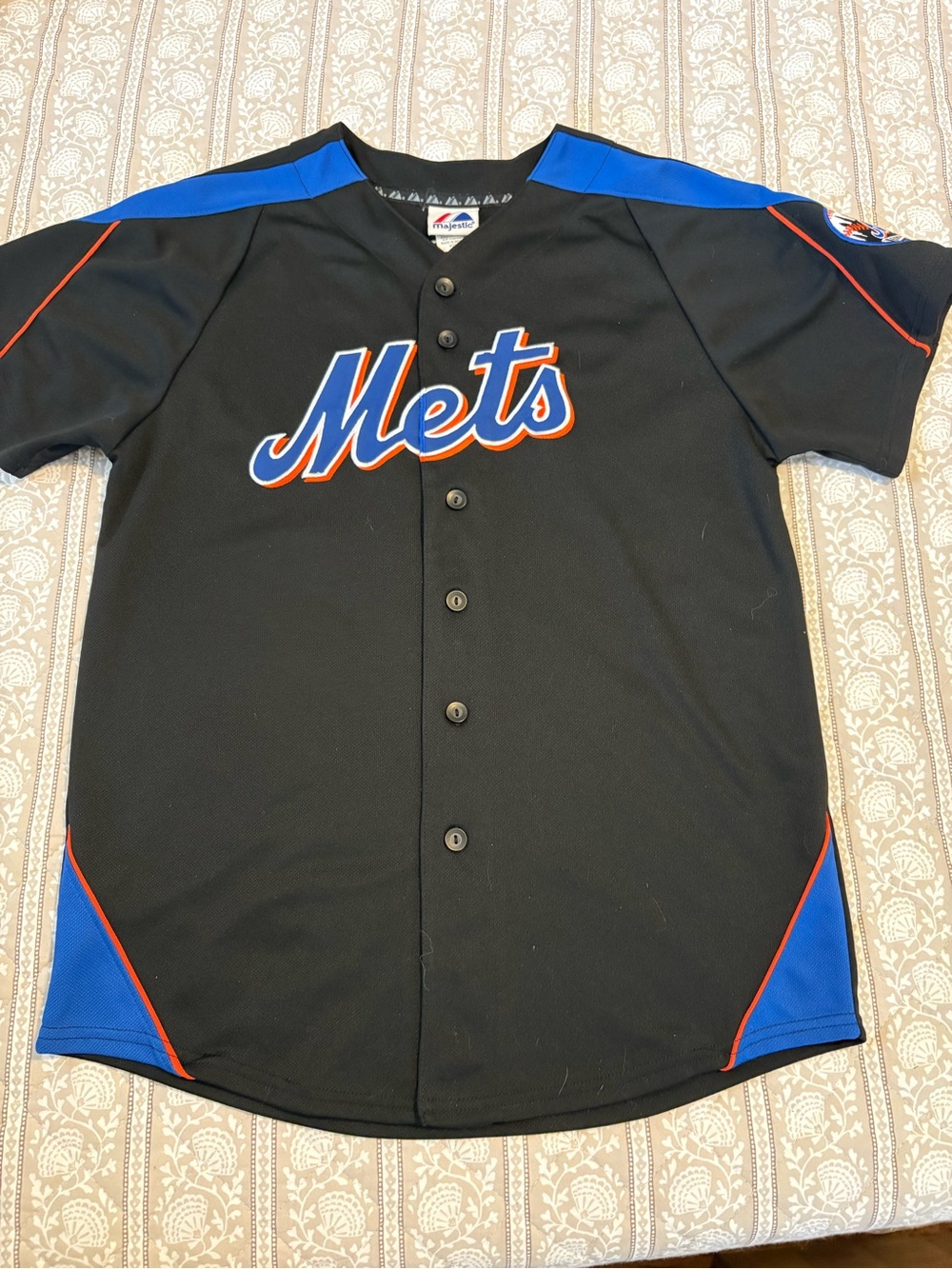 Majestic Kids Black Mets Button-Up Jersey David Wright with Blue and Orange Trim